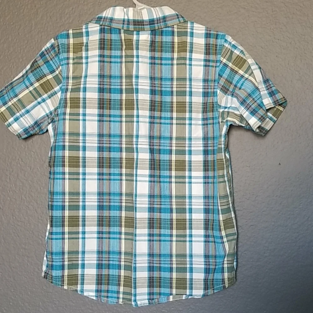 Gymboree green plaid button down short sleeve XS 4